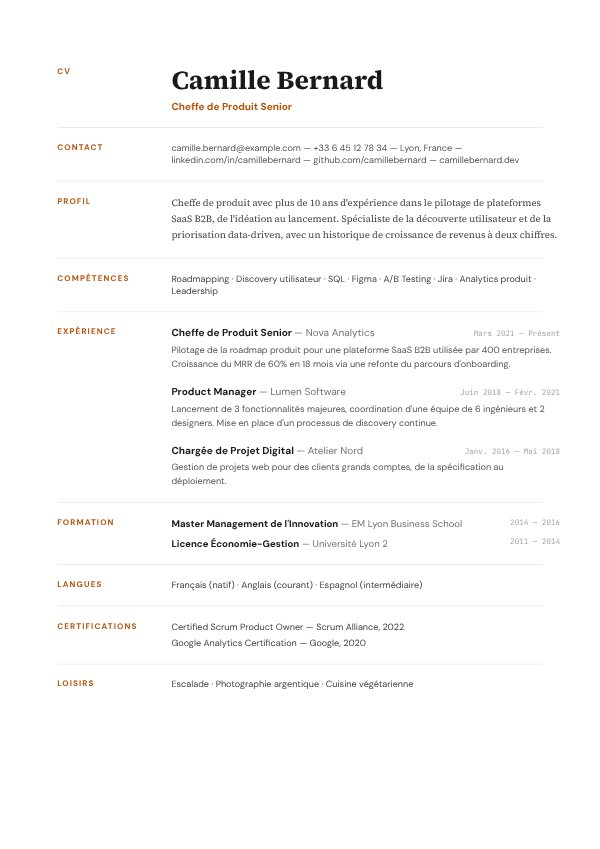 Aperçu du modèle de CV Colonne Éditoriale
