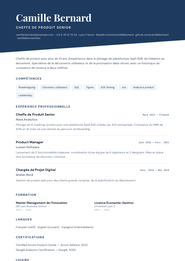 Aperçu du modèle de CV Diagonale Exécutive
