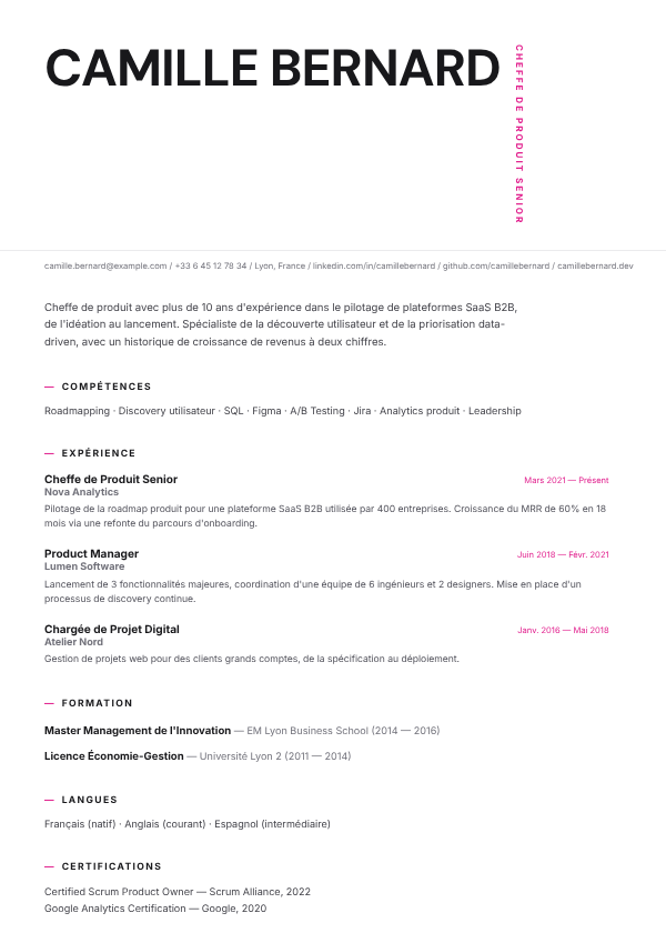 Aperçu du modèle de CV Édito Mode