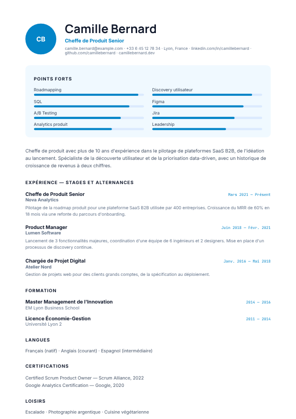 Aperçu du modèle de CV Premier Poste