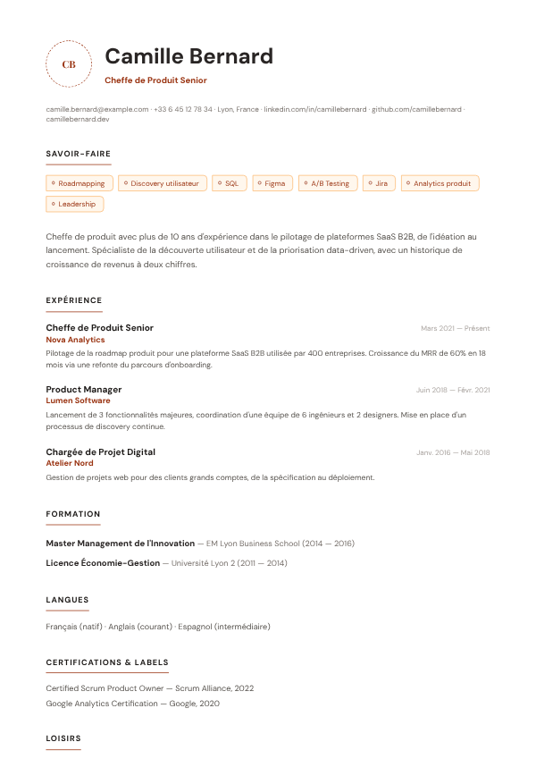 Modèle de CV Atelier