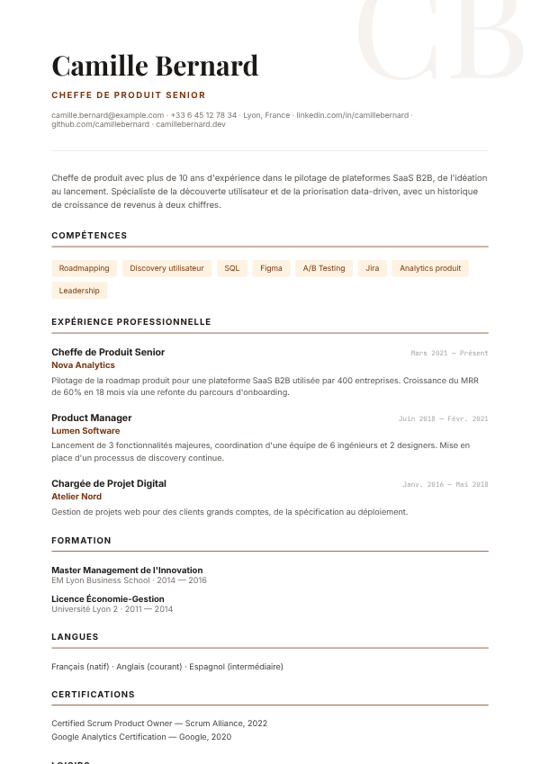Modèle de CV Filigrane