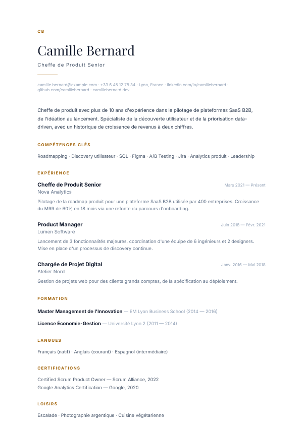 Modèle de CV Monogramme Corporate