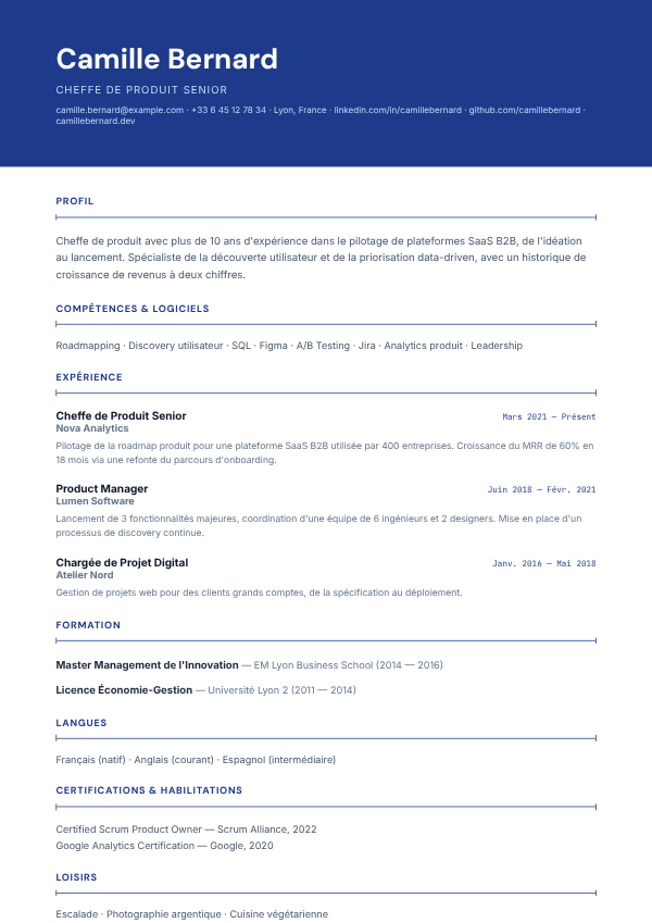Modèle de CV Plan