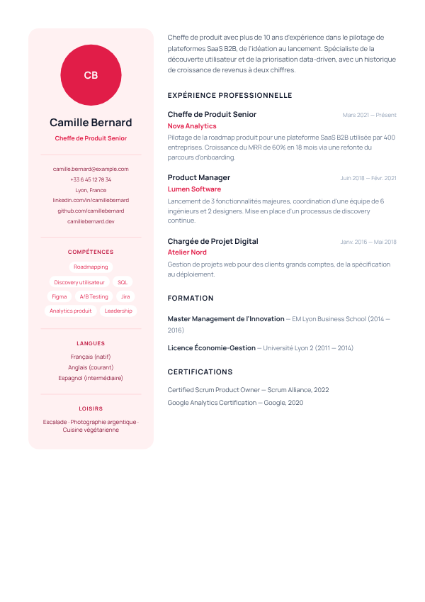 Modèle de CV Portrait Chaleureux
