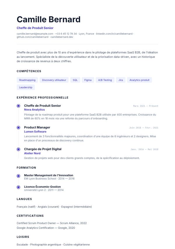 Modèle de CV Ligne Continue